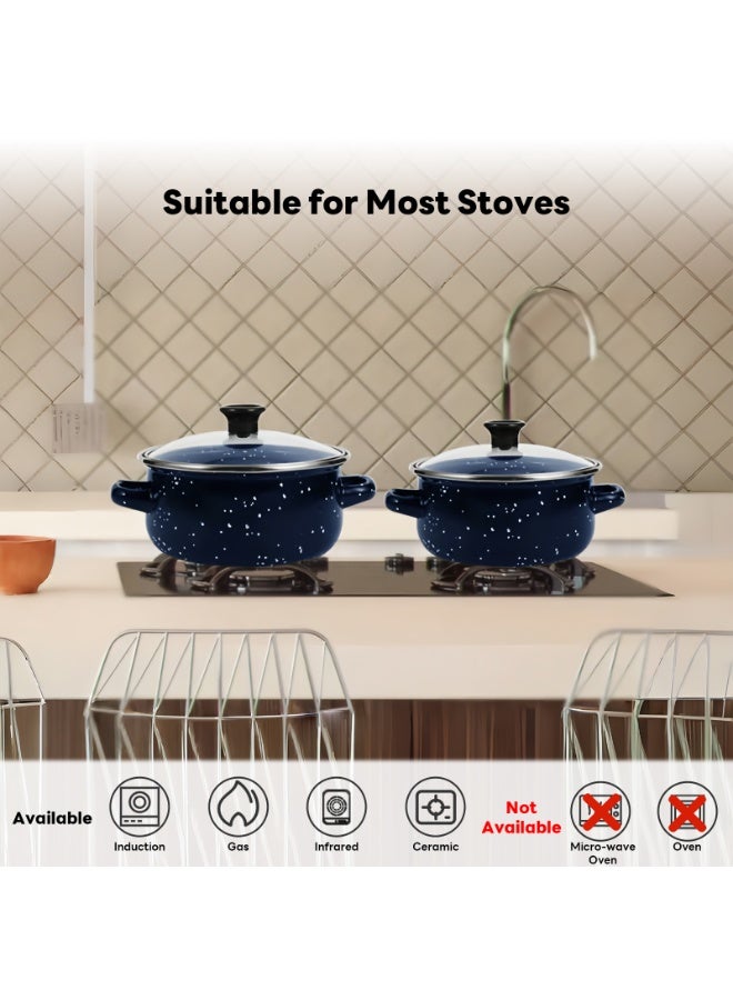 شاربدو مجموعة أدوات طبخ غير مصقفة من 10 قطع ، تعمل مع معظم الأوعية والمقالي للمقالي ، مجموعات أواني المينا مع أغطية زجاجية مقسمة 16/18/22/22/22 سم (الأزرق البحري) - Image 3