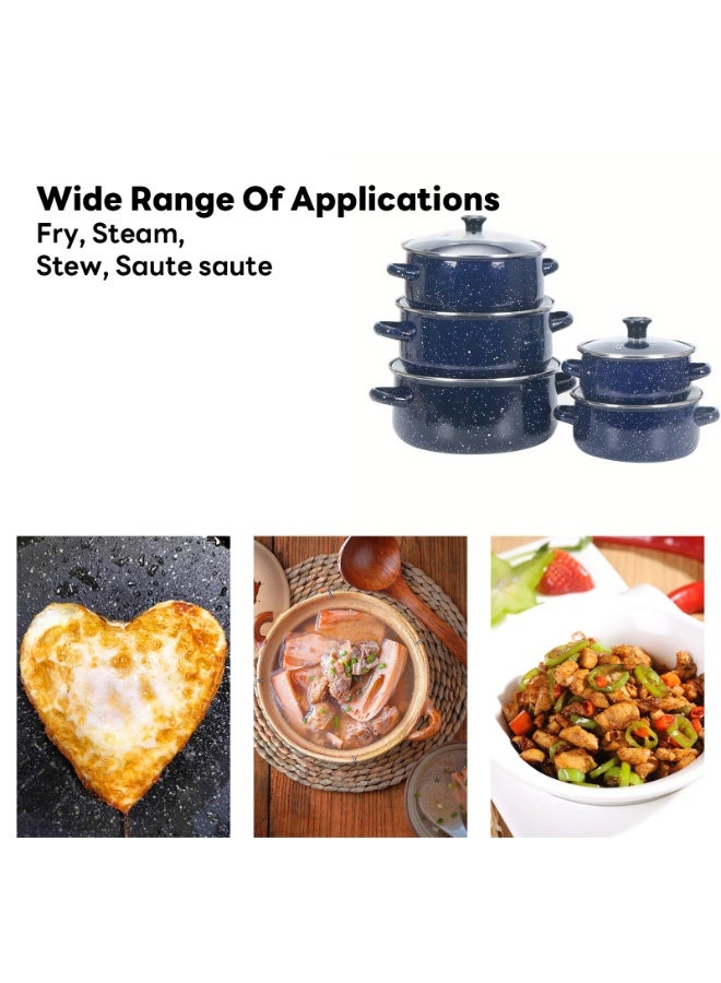 شاربدو مجموعة أدوات طبخ غير مصقفة من 10 قطع ، تعمل مع معظم الأوعية والمقالي للمقالي ، مجموعات أواني المينا مع أغطية زجاجية مقسمة 16/18/22/22/22 سم (الأزرق البحري) - Image 4