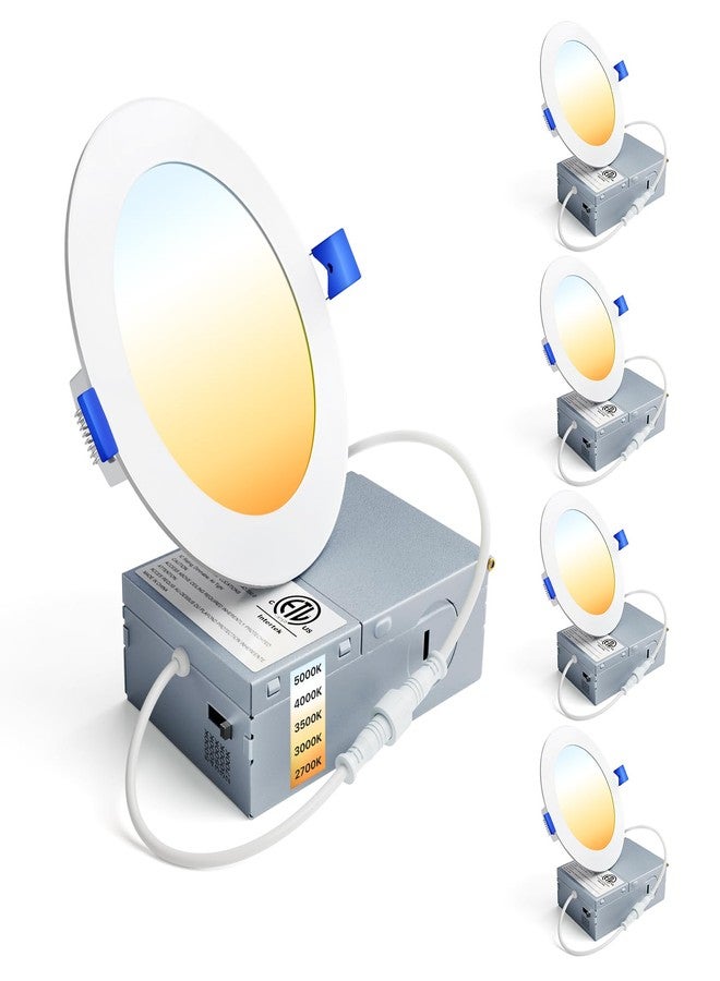 Ensenior 4 Pack 4 Inch LED Recessed Light, Dimmable, 2700K-5000K 5CCT, 750LM High Brightness, 9W 120V, Damp Rated, Ultra-Thin Canless Wafer Ceiling Light - ETL & FCC & IC - Image 1