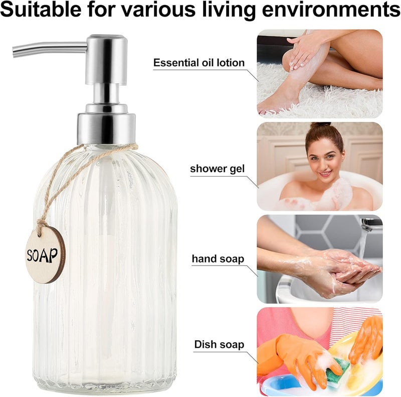 MOCLIF 16 OZ Soap Dispenser，Tempered Glass Clear Vertical Stripe with 304 Rust Proof Stainless Steel Pump Refillable Liquid Hand Soap Dispenser，for Bathroom, Kitchen, Dish Soap，Lotion (Clear) - Image 4