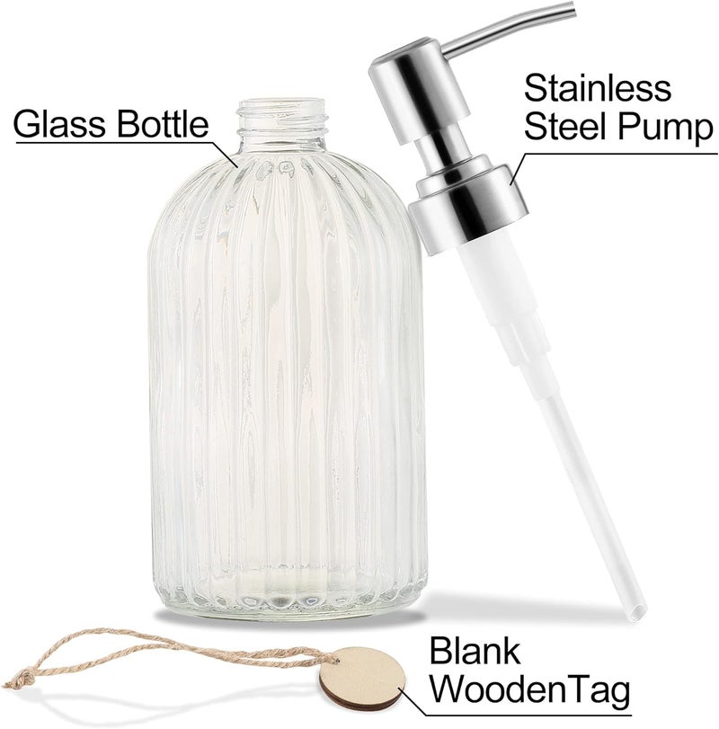 MOCLIF 16 OZ Soap Dispenser，Tempered Glass Clear Vertical Stripe with 304 Rust Proof Stainless Steel Pump Refillable Liquid Hand Soap Dispenser，for Bathroom, Kitchen, Dish Soap，Lotion (Clear) - Image 3
