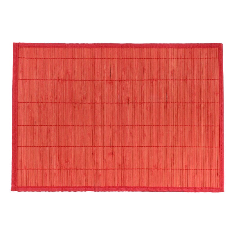 BambooMN Bamboo Slats Placemat with Fabric Border - Solid Color Print - 18"" x 13"" - Red  4 pcs - Image 2