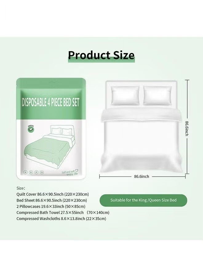 general Disposable Bed Sheets for Travel, Portable Disposable Bedding Set with Bed Sheet*1/Quilt Cover*1/Pillowcases*2 Disposable Bed Sheets King Size for Travel Business Trip Camping Hotel - Image 2