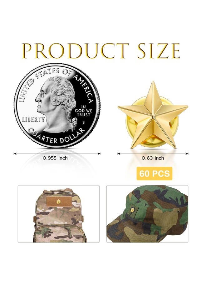 Kenning 60 Pieces Lapel Pin Veterans Day Star Pins for Backpacks, Star Badge Military Award Pins Labor Day 4th of July Memorial Day Stars Brooches(Gold) - Image 4