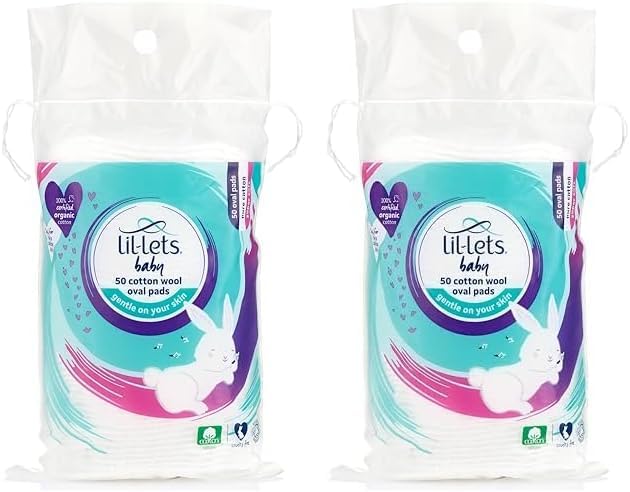 Lil-Lets LilLets Baby Cotton Wool Oval Pads Certified Organic 100 Pure Cotton Wool Soft and Absorbent Gentle on Babys Delicate Skin Dermatologically Tested Ideal for Newborns Pack of 50 Oval Pads - Image 1