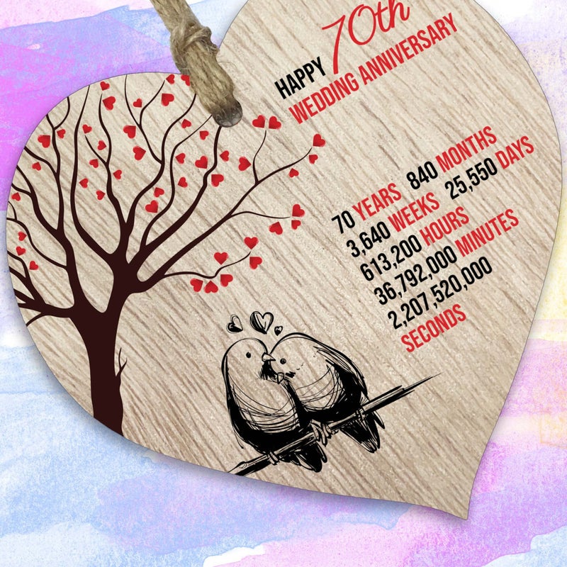 Stuff4 70th Wedding Anniversary Wooden Heart Plaque  Light Wood Sign Keepsake  Celebrate Platinum Anniversary Wife Husband Boyfriend Girlfriend Mom Dad  Plaque with Quotes Gifts from the Kids - Image 2