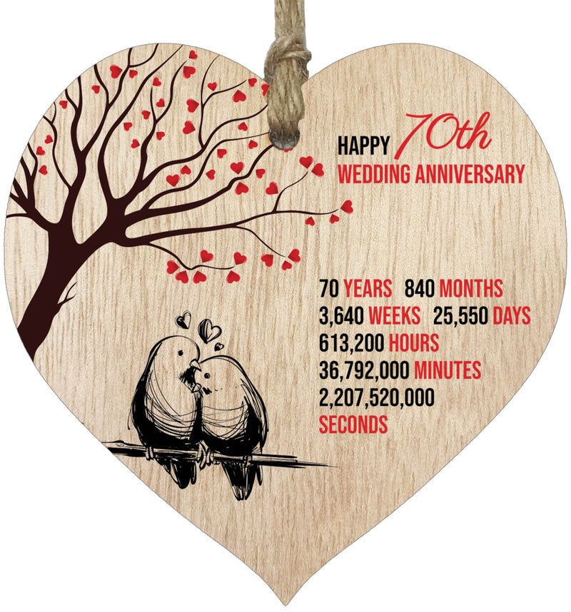 Stuff4 70th Wedding Anniversary Wooden Heart Plaque  Light Wood Sign Keepsake  Celebrate Platinum Anniversary Wife Husband Boyfriend Girlfriend Mom Dad  Plaque with Quotes Gifts from the Kids - Image 1