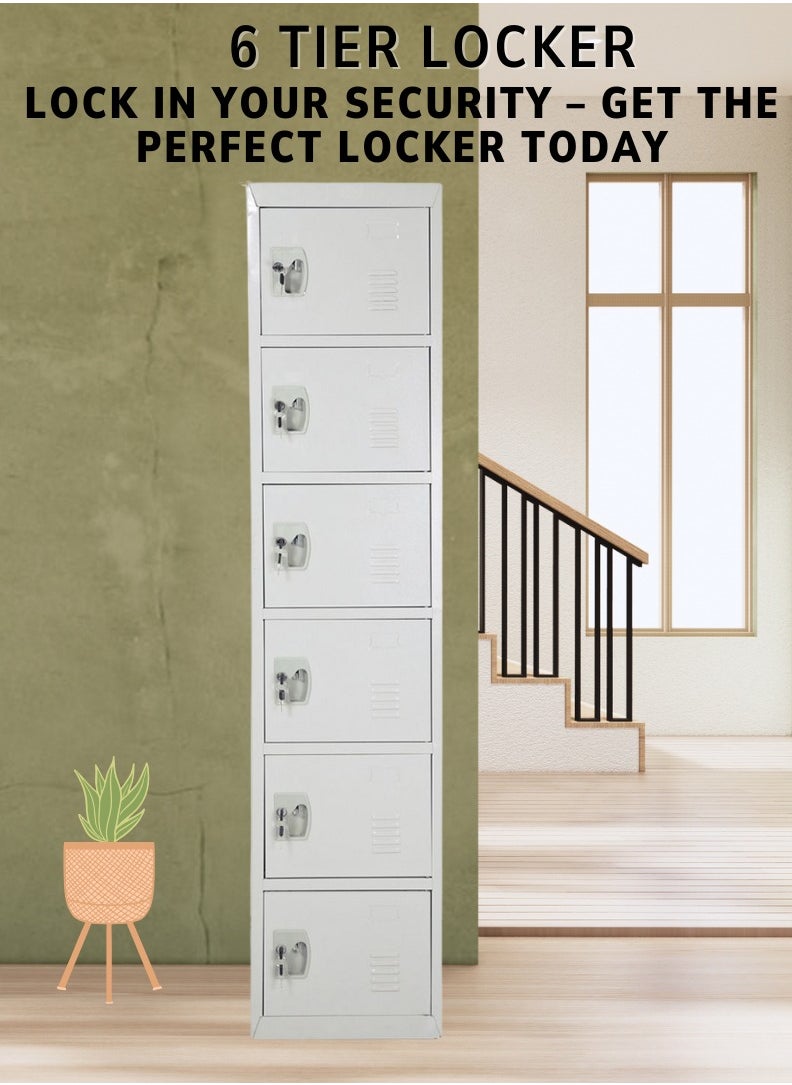 AFT - Arfan Metal Locker for Office Storage, Locker Employees Locker for School, Lockers Corridor Locker 6 Tier 6 Door. Arfan (Six) 6-Tier Heavy-Duty Metal Locker - Secure Storage for Home, Office, or Gym. Multi-Functional 6-Tier Metal Locker - Durable Storage Solution for All Spaces. (Gray) - Image 1