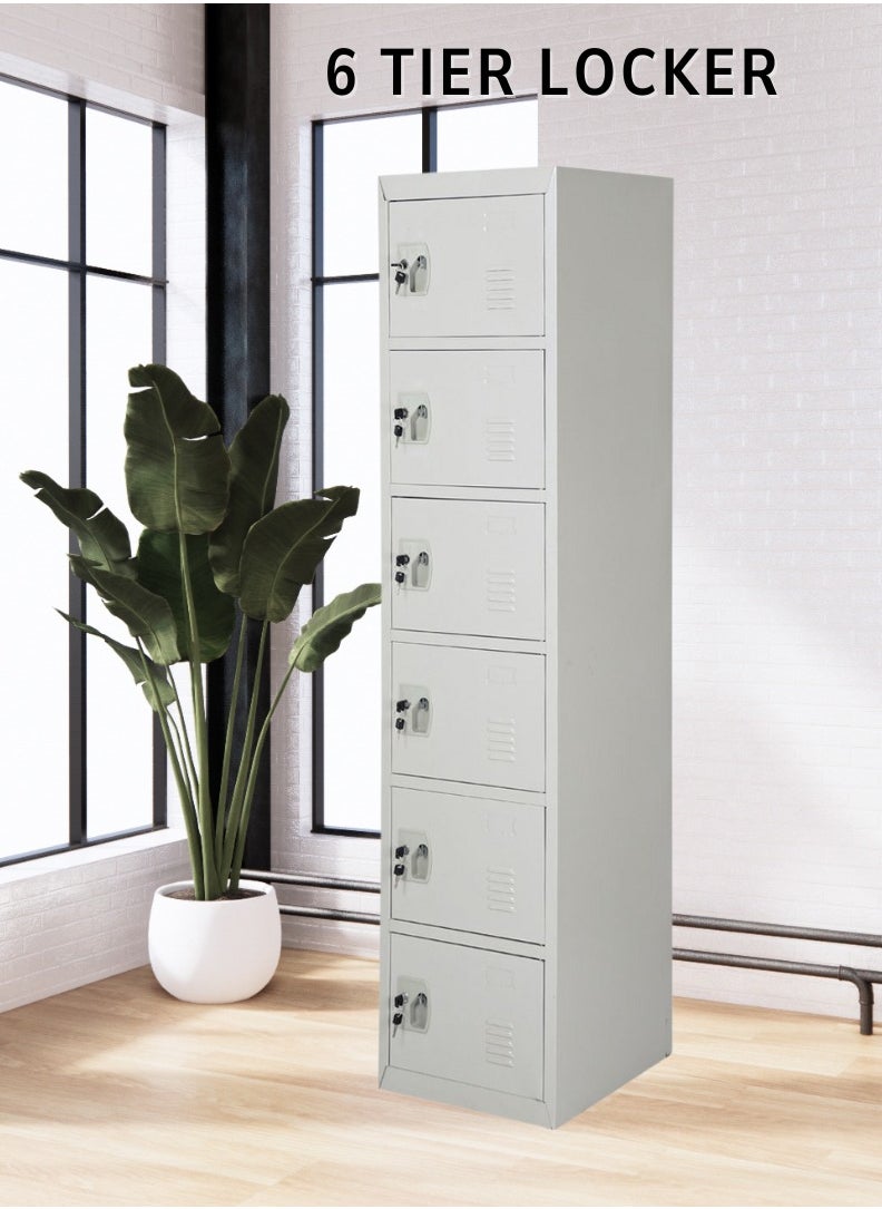 AFT - Arfan Metal Locker for Office Storage, Locker Employees Locker for School, Lockers Corridor Locker 6 Tier 6 Door. Arfan (Six) 6-Tier Heavy-Duty Metal Locker - Secure Storage for Home, Office, or Gym. Multi-Functional 6-Tier Metal Locker - Durable Storage Solution for All Spaces. (Gray) - Image 1