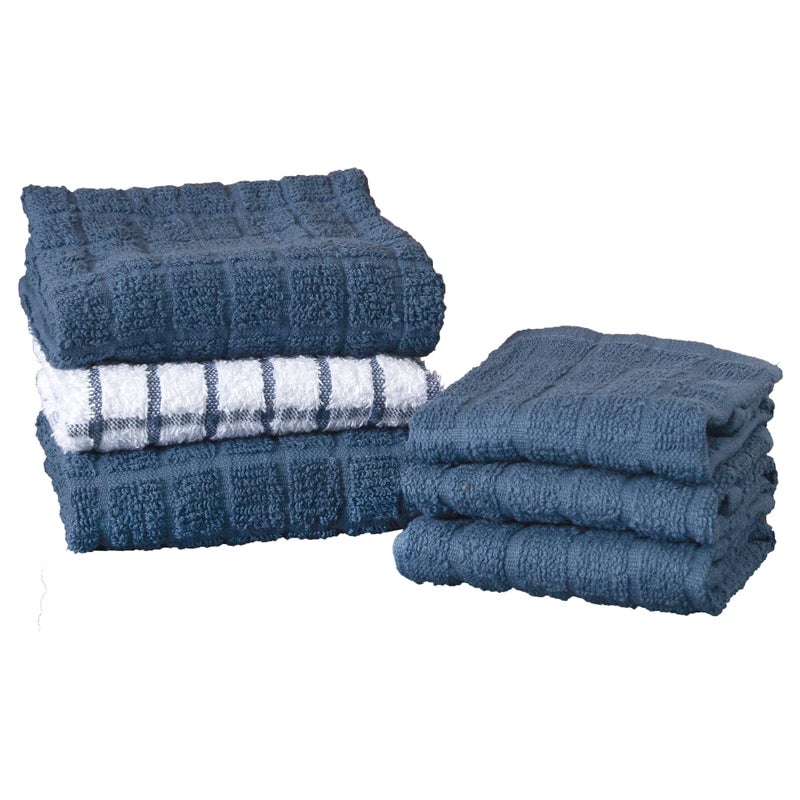 Ritz Premium Kitchen Towel and Dish Cloth Value Set: Highly Absorbent, Super Soft, Long-Lasting, 100% Cotton Checked and Solid Hand Towels, Tea Towels, Bar Towels - 6 Pack, Federal Blue - Image 1