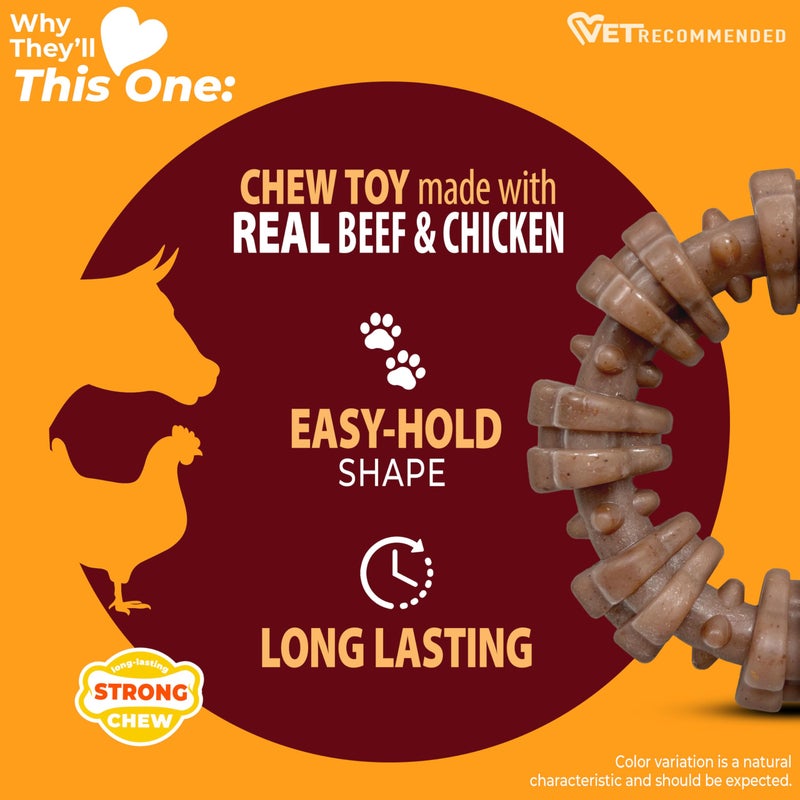 Nylabone Textured Ring Strong Chew Toy for Dogs Made with Real Beef & Chicken, Durable Dog Chew Bones for Aggressive Chewers, Keeps Dogs Busy, X-Large Dog Toys - 50+ lbs, 1 Count - Image 4