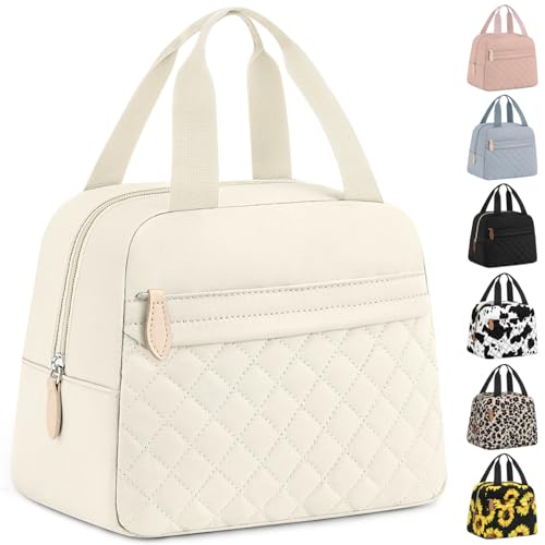 ELONGRIVER Insulated Lunch Bag for Women Portable Lightweight Lunch Box for Adults Reusable Small Lunch Tote Cooler Bags with Front Zipper Pocket for Work School PicnicBeige - Image 1