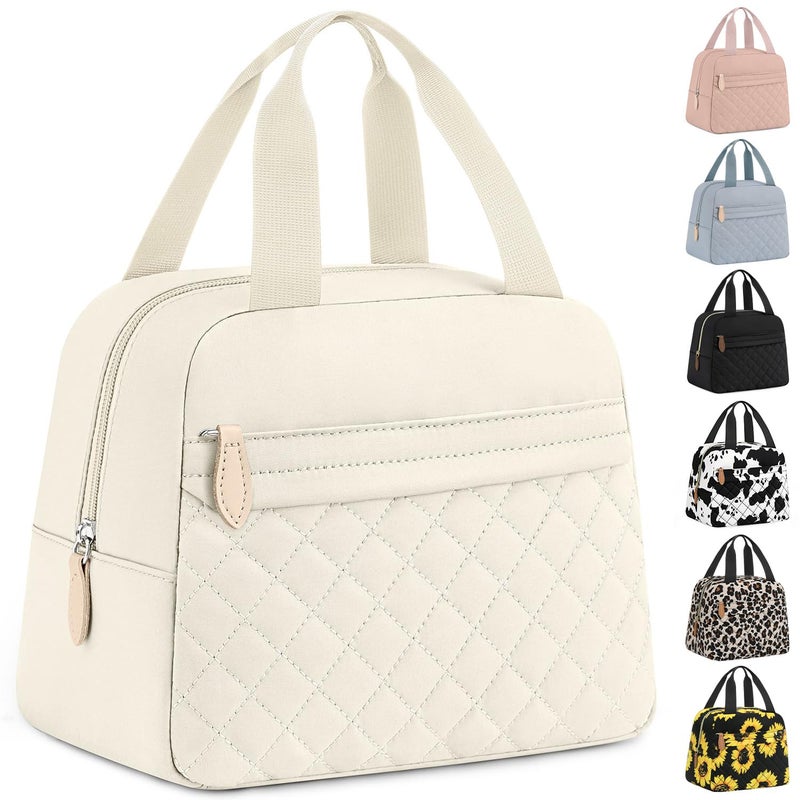 ELONGRIVER Insulated Lunch Bag for Women Portable Lightweight Lunch Box for Adults Reusable Small Lunch Tote Cooler Bags with Front Zipper Pocket for Work School PicnicBeige - Image 2