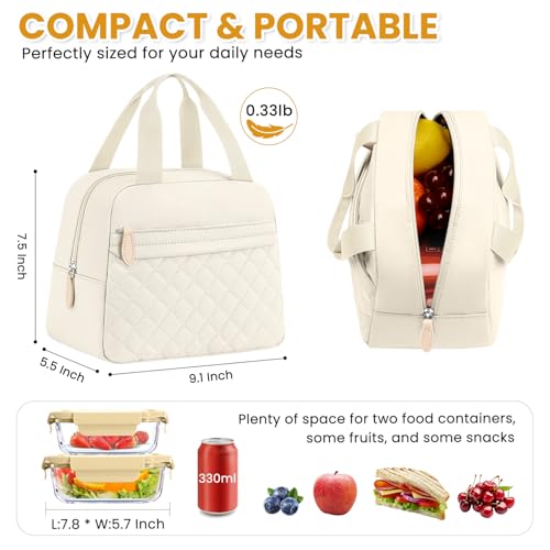 ELONGRIVER Insulated Lunch Bag for Women Portable Lightweight Lunch Box for Adults Reusable Small Lunch Tote Cooler Bags with Front Zipper Pocket for Work School PicnicBeige - Image 3