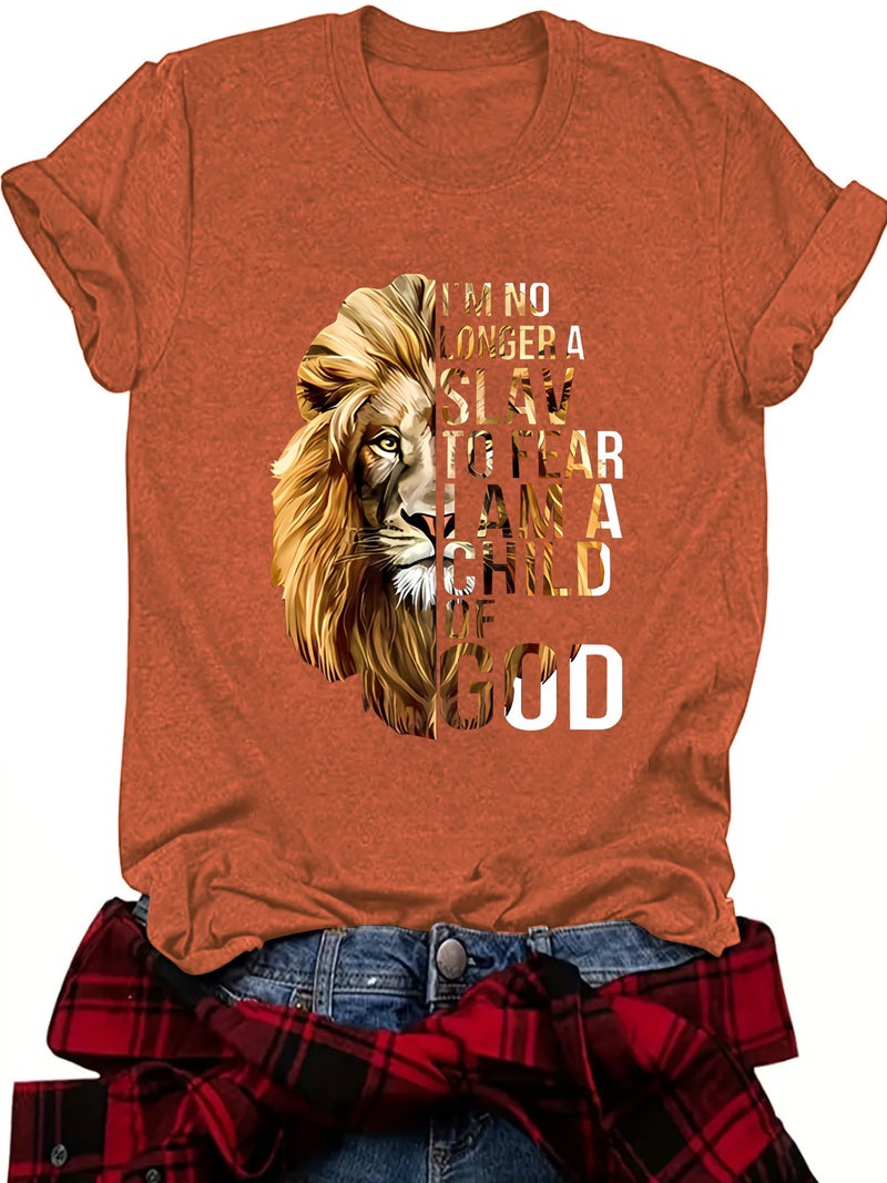Summer Women's Lion Print Round Neck Short Sleeve Dopamine Wear Fashion Explosions T-shirt - Image 2