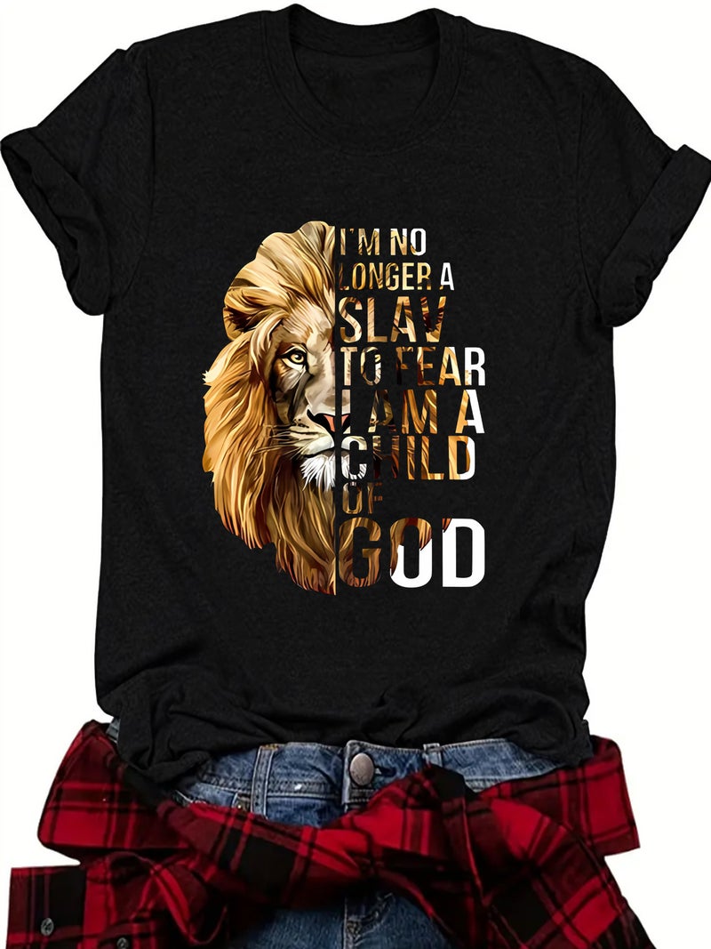 Summer Women's Lion Print Round Neck Short Sleeve Dopamine Wear Fashion Explosions T-shirt - Image 5