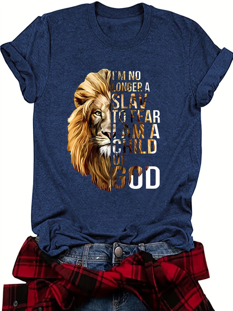 Summer Women's Lion Print Round Neck Short Sleeve Dopamine Wear Fashion Explosions T-shirt - Image 4