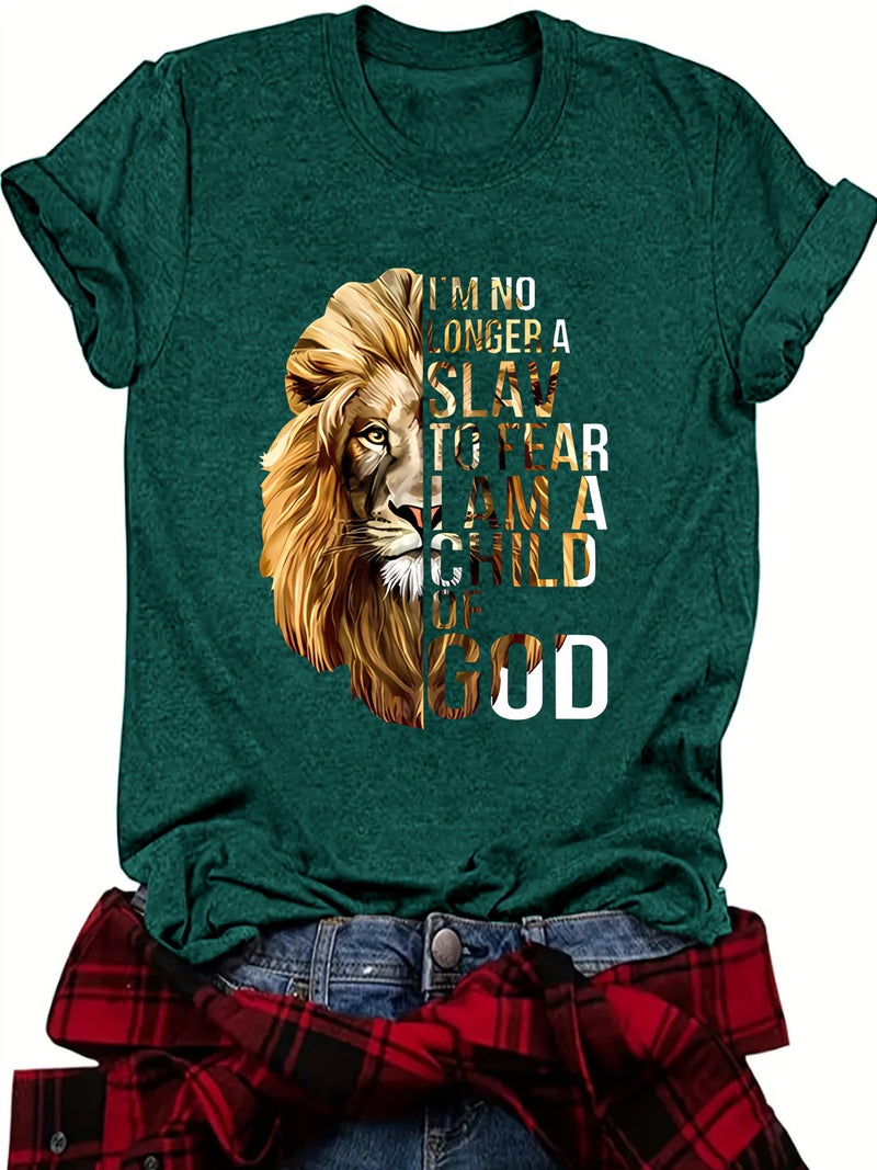 Summer Women's Lion Print Round Neck Short Sleeve Dopamine Wear Fashion Explosions T-shirt - Image 1