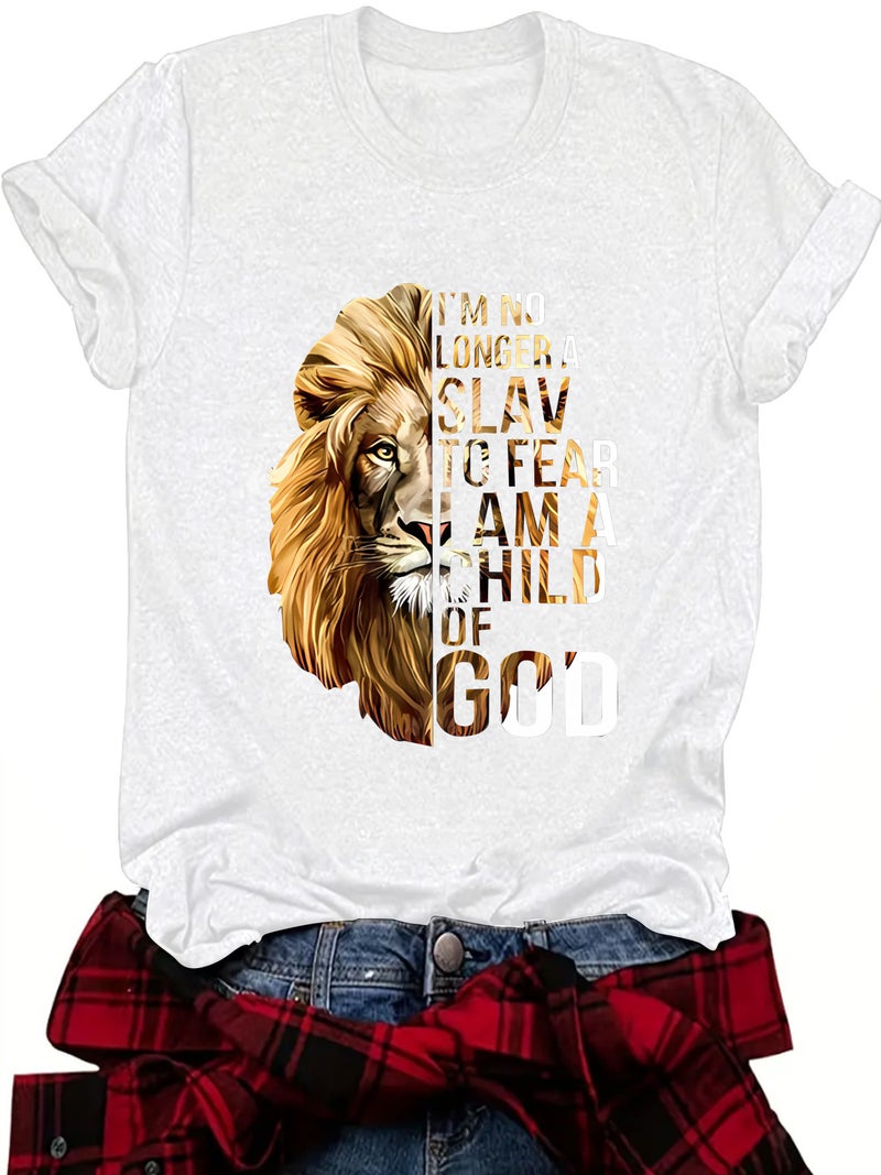 Summer Women's Lion Print Round Neck Short Sleeve Dopamine Wear Fashion Explosions T-shirt - Image 3