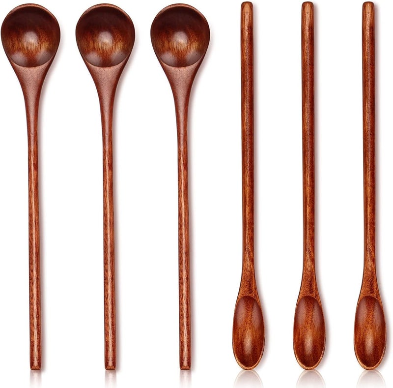 Renawe 6 Pcs Small Wooden Spoons for Coffee Spoon Jars Tea Wood Teaspoons Tasting Spoon Set Mini Stirring Teaspoon Honey Tiny Mixing Table Stir Spoons for Powder Dessert Kitchen Eating Utensil - Image 1