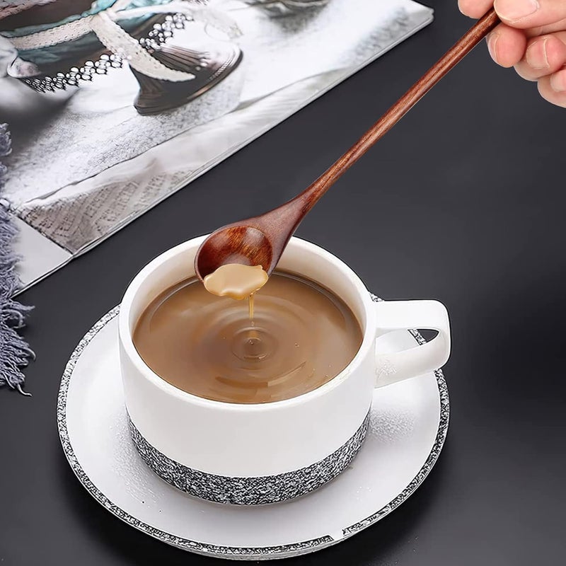 Renawe 6 Pcs Small Wooden Spoons for Coffee Spoon Jars Tea Wood Teaspoons Tasting Spoon Set Mini Stirring Teaspoon Honey Tiny Mixing Table Stir Spoons for Powder Dessert Kitchen Eating Utensil - Image 5