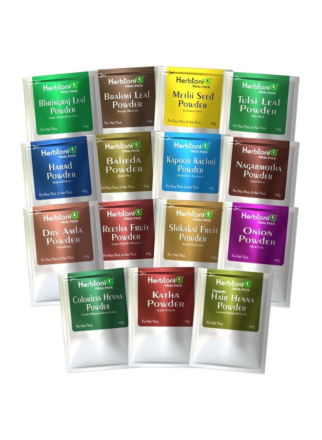 Herbtoniq Herbal Hair Pack Powders - Natural & Organic | Hair Growth, Dandruff Control, Thinning Hair | Combo Pack Of 15 Herbal Powders 40G Each | 600G Total - Image 1