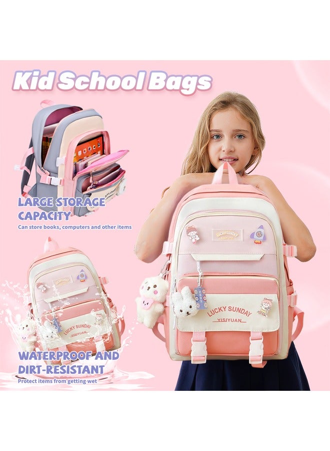 5 Pcs Kids' School Bag,Adult Backpack Set,Student School Bags Backpacks with Pendant Lunch Bag Pencil Case Handbag Coin Purse for Teen Girls School Backpack  - Image 1