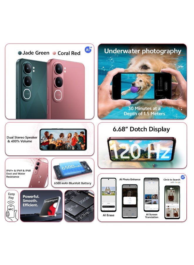 vivo Y31 5G Coral Red 8GB RAM 256GB 6500mAh Battery Online Exclusive Bundle: TWS Earbuds - Middle East Version - Image 2