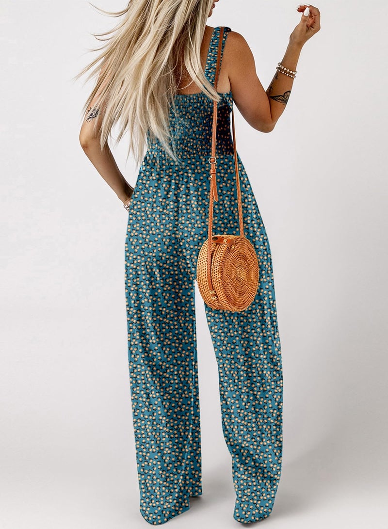 Dokotoo Womens Oversized Green Jumpsuits for Women Overalls Loose Casual Wide Leg One Piece Sleeveless Printed Jumpsuit Long Pant Rompers with Pockets 2026 Fashion XL - Image 3