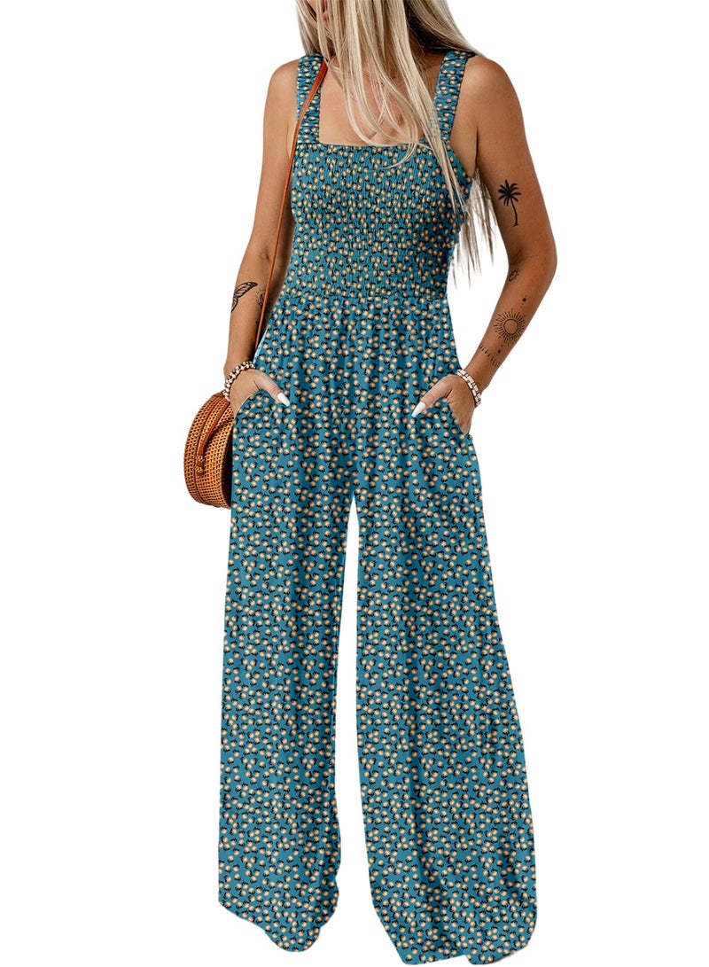 Dokotoo Womens Oversized Green Jumpsuits for Women Overalls Loose Casual Wide Leg One Piece Sleeveless Printed Jumpsuit Long Pant Rompers with Pockets 2026 Fashion XL - Image 1