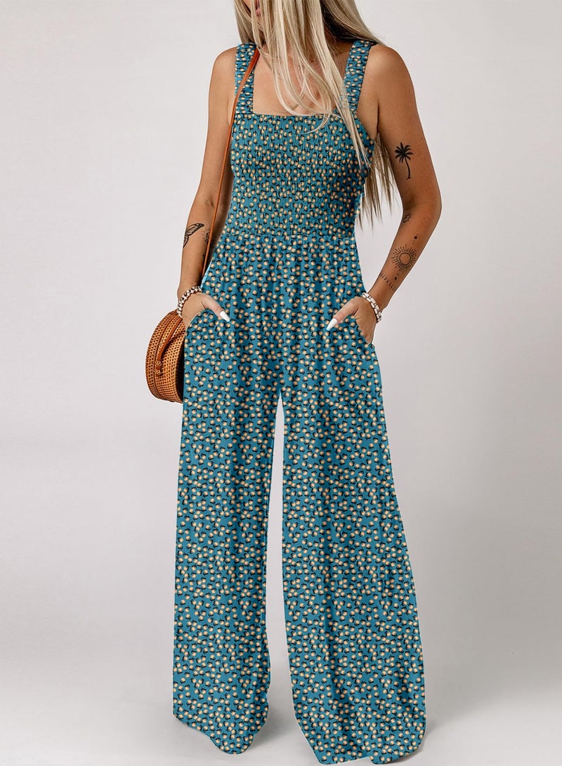 Dokotoo Womens Oversized Green Jumpsuits for Women Overalls Loose Casual Wide Leg One Piece Sleeveless Printed Jumpsuit Long Pant Rompers with Pockets 2026 Fashion XL - Image 2