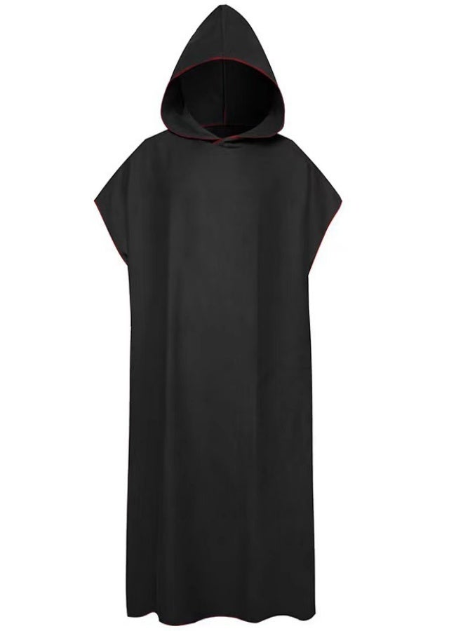 Adult Surf Poncho Changing Towel - Ultra Absorbent Wearable Hooded Microfiber Bathrobe & Quick Dry Beach Blanket for Swimming, Wetsuit Change, Travel & Camping (Black with Red Trim) - Image 1