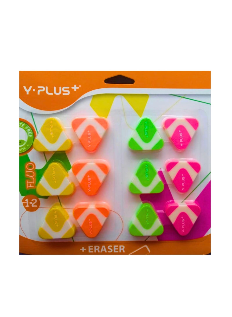 YPlus Fluo Eraser (Pack of 12 Pieces) - Image 1