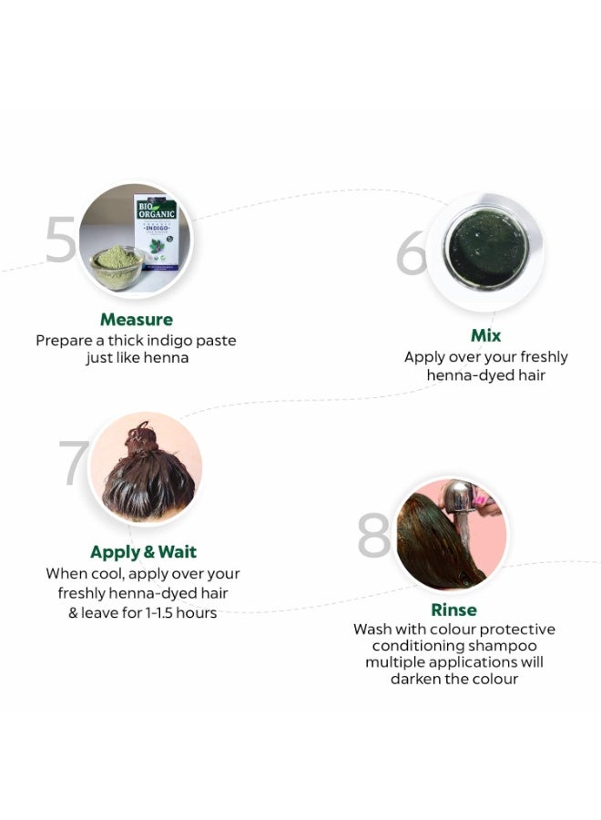 INDUS VALLEY BIO Organic Indigo Powder (Indigofera Tinctoria) with Color Recipe Book and Hair Eaze SPA free (100g+15ml) - Image 2