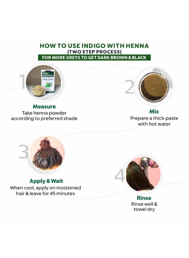 INDUS VALLEY BIO Organic Indigo Powder (Indigofera Tinctoria) with Color Recipe Book and Hair Eaze SPA free (100g+15ml) - Image 3