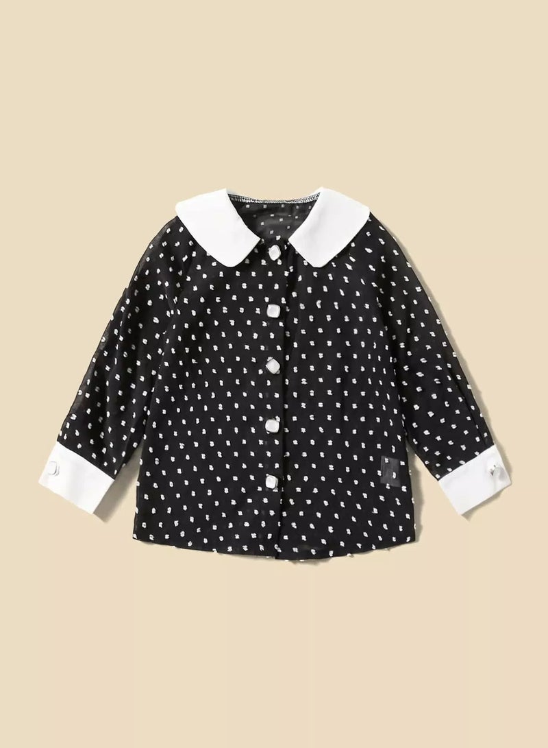 Toddler Girls 1pc Swiss Dot Contrast Trim Blouse  - Image 1