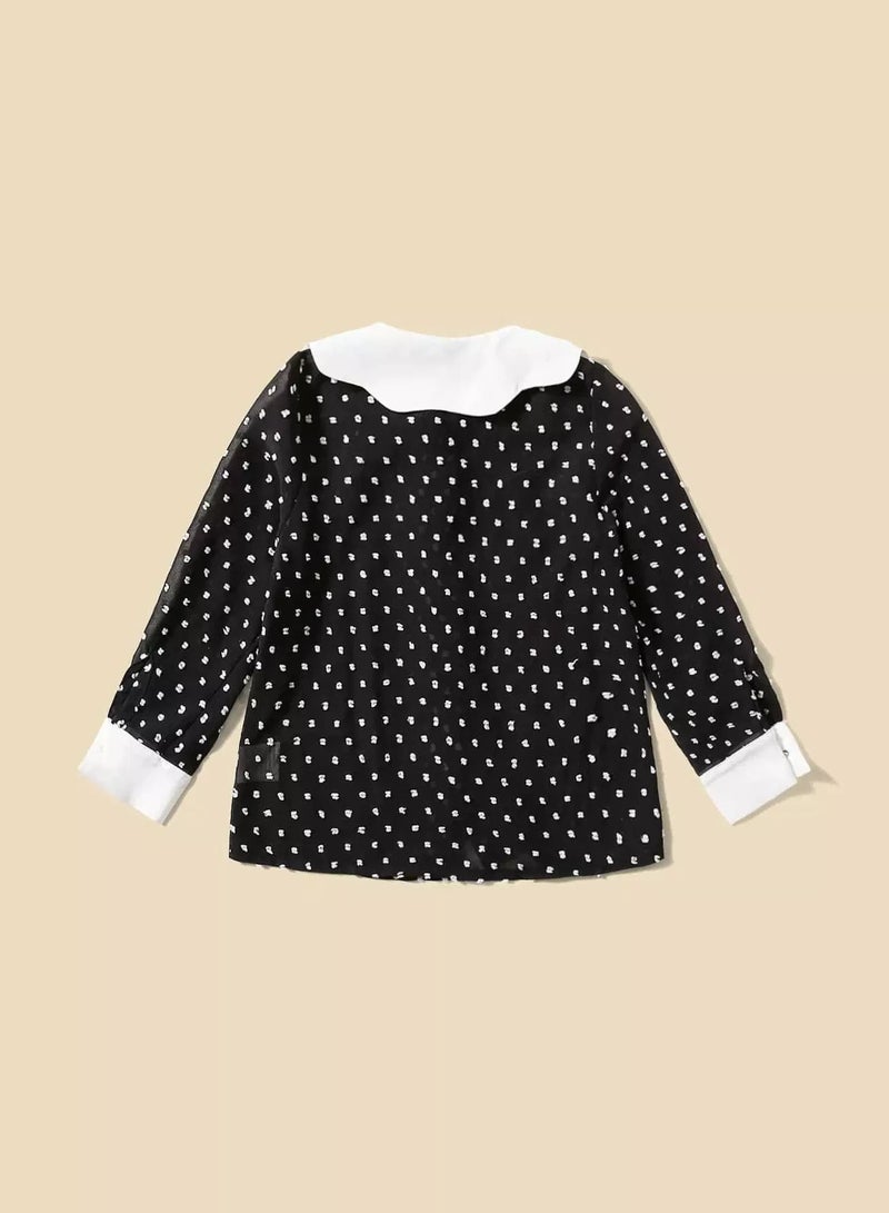 Toddler Girls 1pc Swiss Dot Contrast Trim Blouse  - Image 2