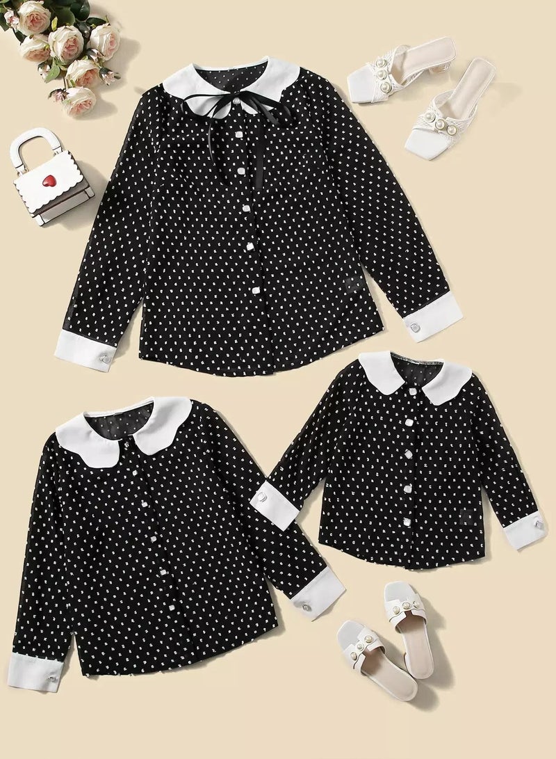 Toddler Girls 1pc Swiss Dot Contrast Trim Blouse  - Image 5
