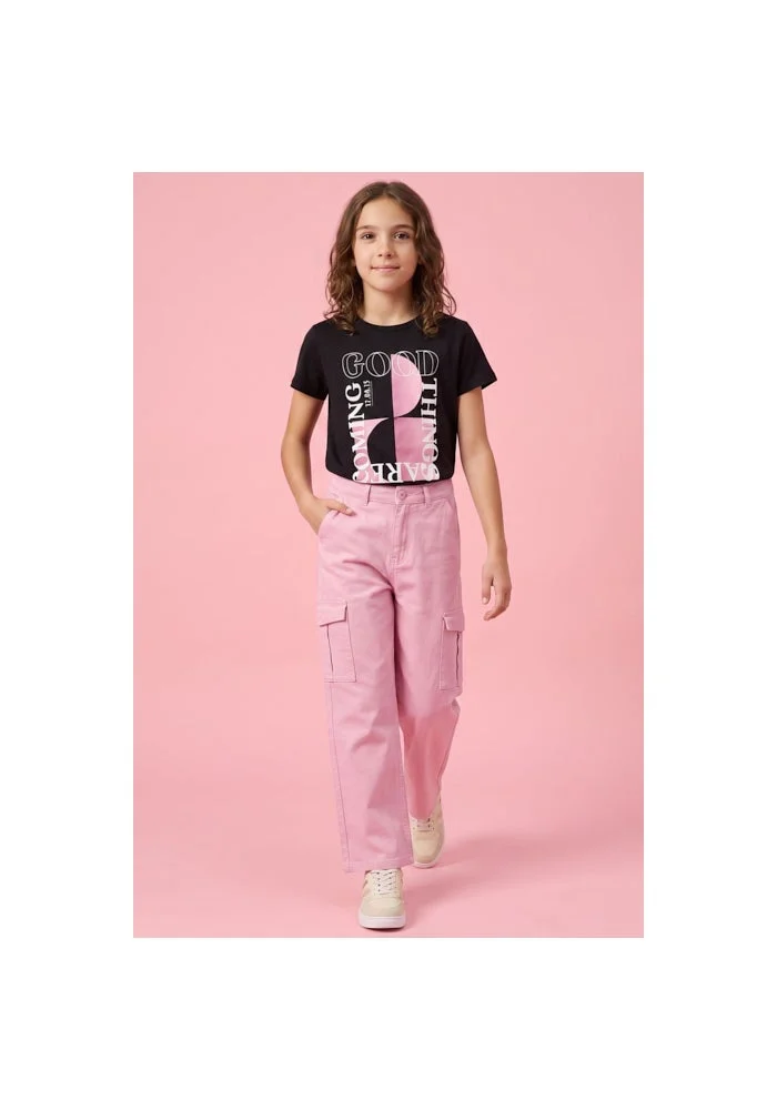 R&b Solid Cargo Pants with Button Closure