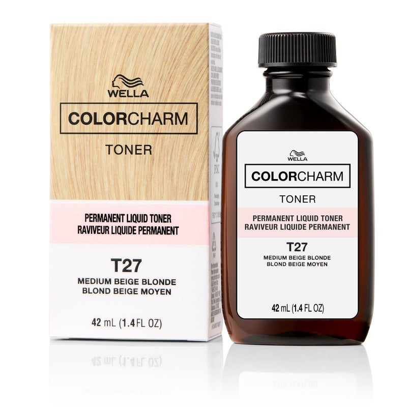 COLORCHARM Permanent Liquid Toners | Neutralize Brass | Free of Parabens | Vegan | T27 Medium Beige Blonde | 1.4 Fl Oz - Image 1