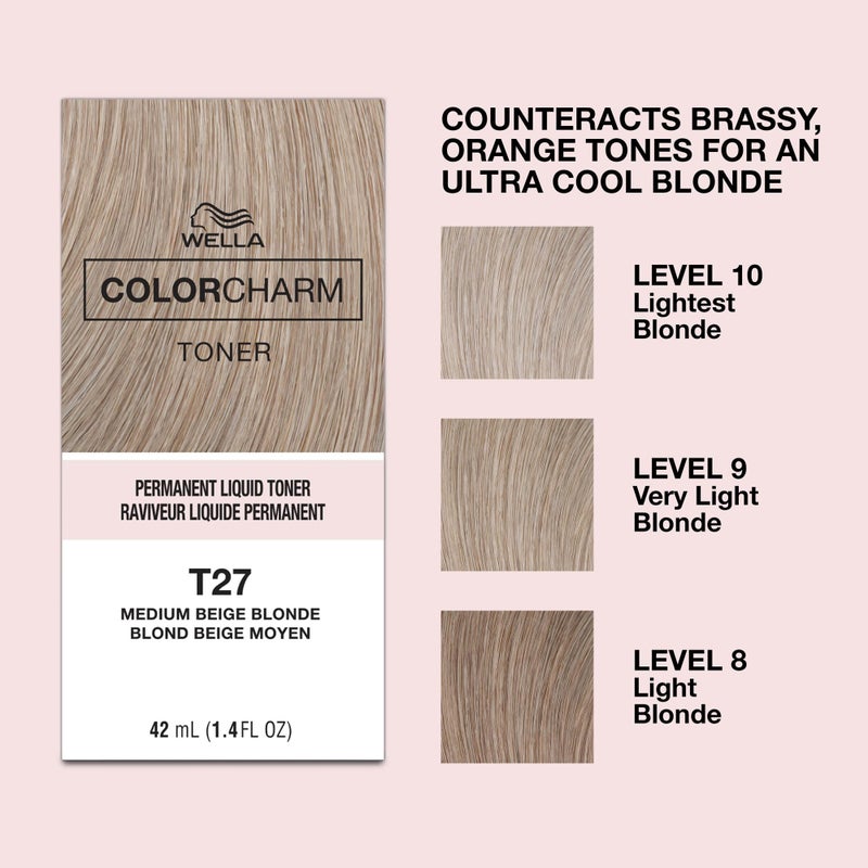 COLORCHARM Permanent Liquid Toners | Neutralize Brass | Free of Parabens | Vegan | T27 Medium Beige Blonde | 1.4 Fl Oz - Image 4
