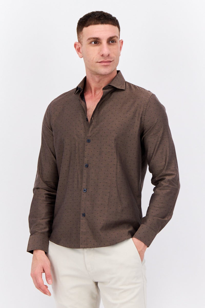 Sorbino Men Regular Fit Allover Printed Long Sleeves Casual Shirt, Coffee Brown  - Image 1