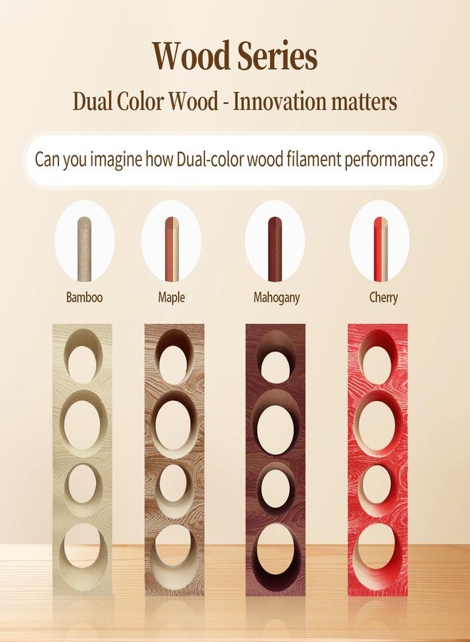YOUSU Dual Color Wood PLA Filament 1.75mm Bundle,Multicolor 3D Printer Filament,Wood Filament Add More Than 20% Real Wood Fibers,3D Printing Filament Fits for Most FDM 3D Printers,4 X 250G - Image 2