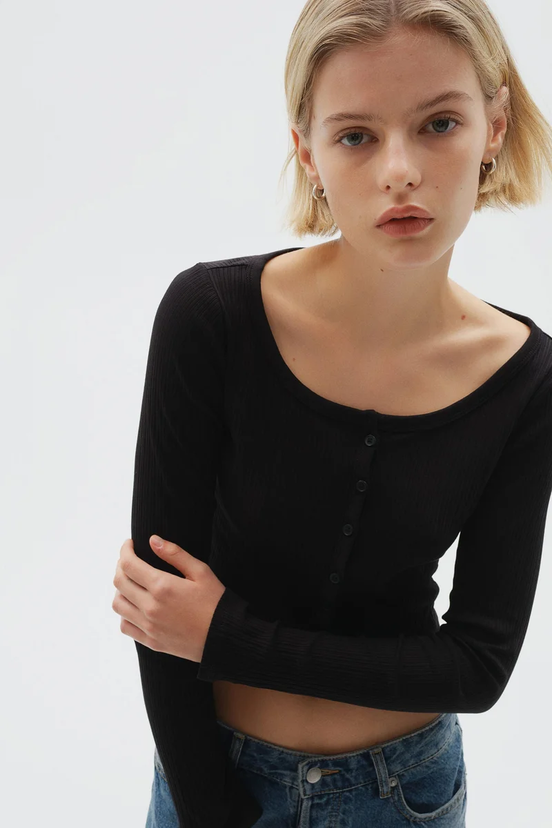 H&M Ribbed Button-Front Top