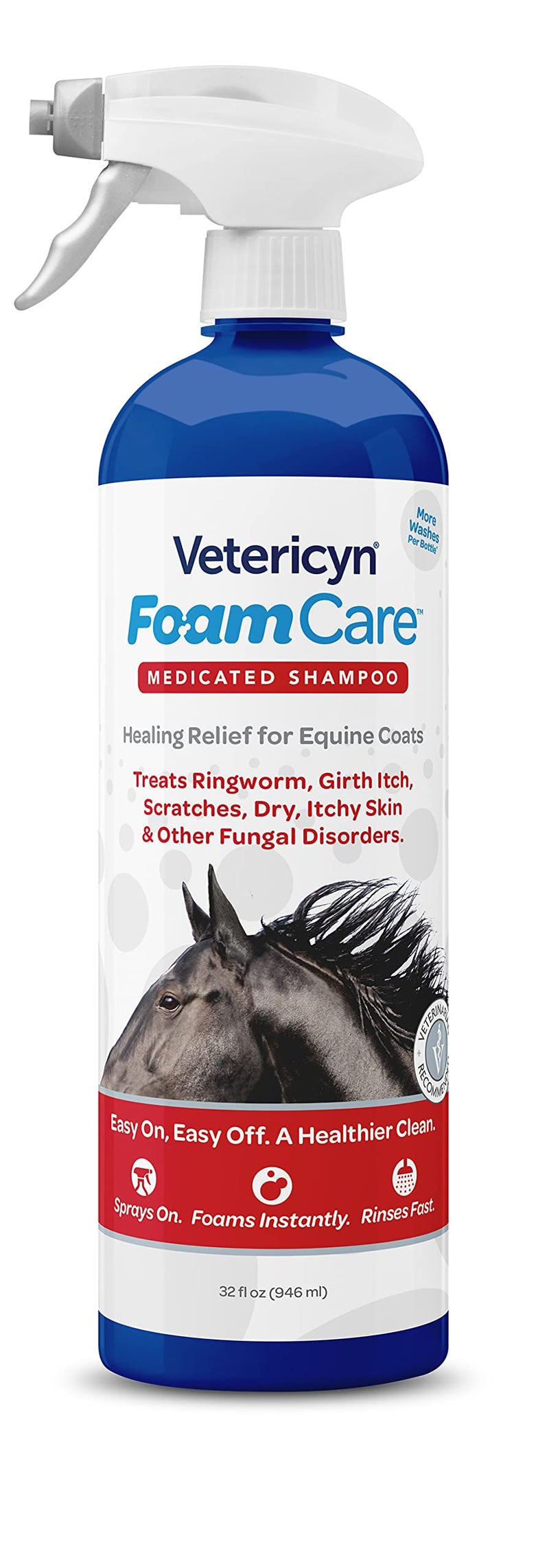 Vetericyn FoamCare Medicated Horse Shampoo | Sprayable Equine Shampoo with Ketoconazole for Healing Relief from Itchy Skin, Fungal Issues, Ring Worm, and More. 32 fl oz. - Image 2