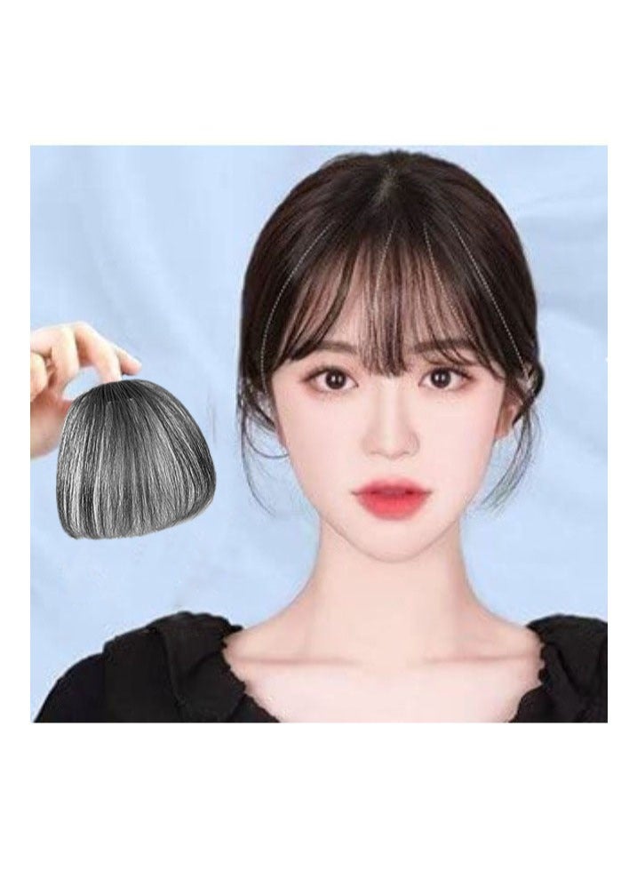 Estelle Clip in Air Bangs,100% Human Hair  Natural Clip-on Fringe  with Nice Net Temples for Women, One Piece Hairpiece ,Color  Dark Black - Image 1