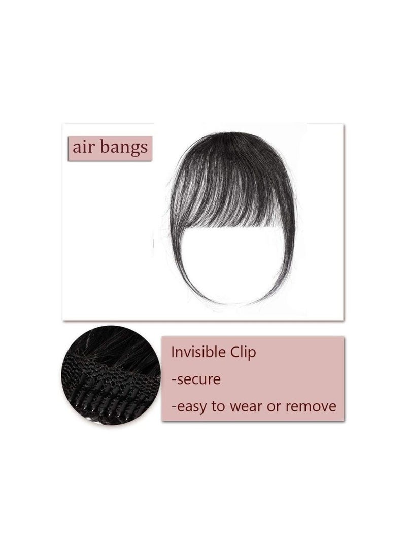 Estelle Clip in Air Bangs,100% Human Hair  Natural Clip-on Fringe  with Nice Net Temples for Women, One Piece Hairpiece ,Color  Dark Black - Image 2