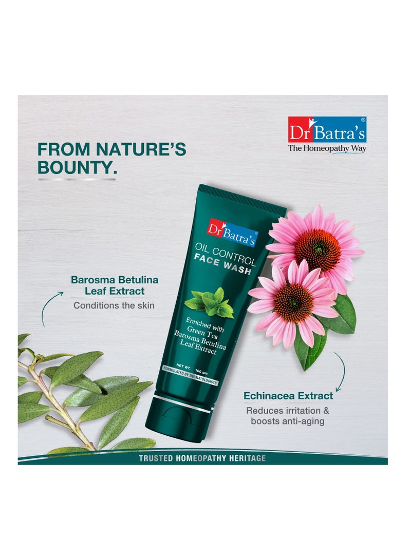 Dr Batra's Oil Control Face Wash Sulphate Silicone Soap Free Enriched With Barosma Betulina Leaf Echinancea Extract For Oil Free Clear Skin 100g - Image 3