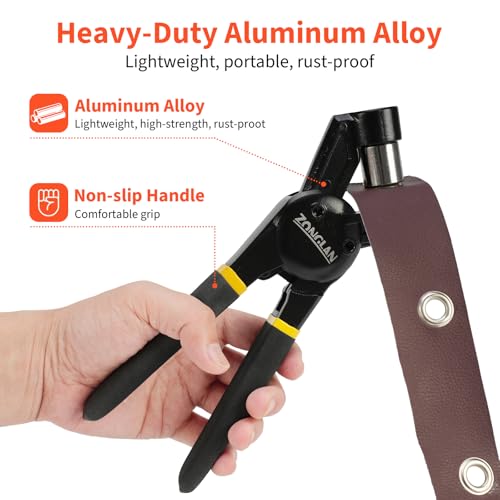 zonglan Grommet Tool Kit, 3/8 Inch Handheld Eyelet Kit Hole Punch Grommet Eyelet Press Pliers with 300 Silver Anti-Rust Grommets for Tarp Leather Fabric Tent and So On - Image 4