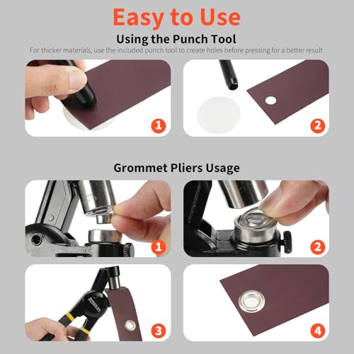 zonglan Grommet Tool Kit, 3/8 Inch Handheld Eyelet Kit Hole Punch Grommet Eyelet Press Pliers with 300 Silver Anti-Rust Grommets for Tarp Leather Fabric Tent and So On - Image 5